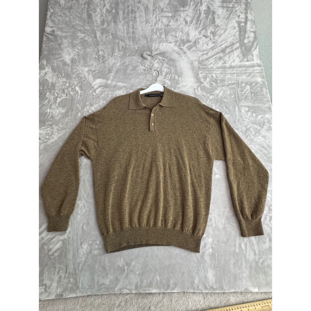 Jhane Barnes Mens‎ XL Wool Blend Textured Long Sleeve Polo Sweater Olive Brown